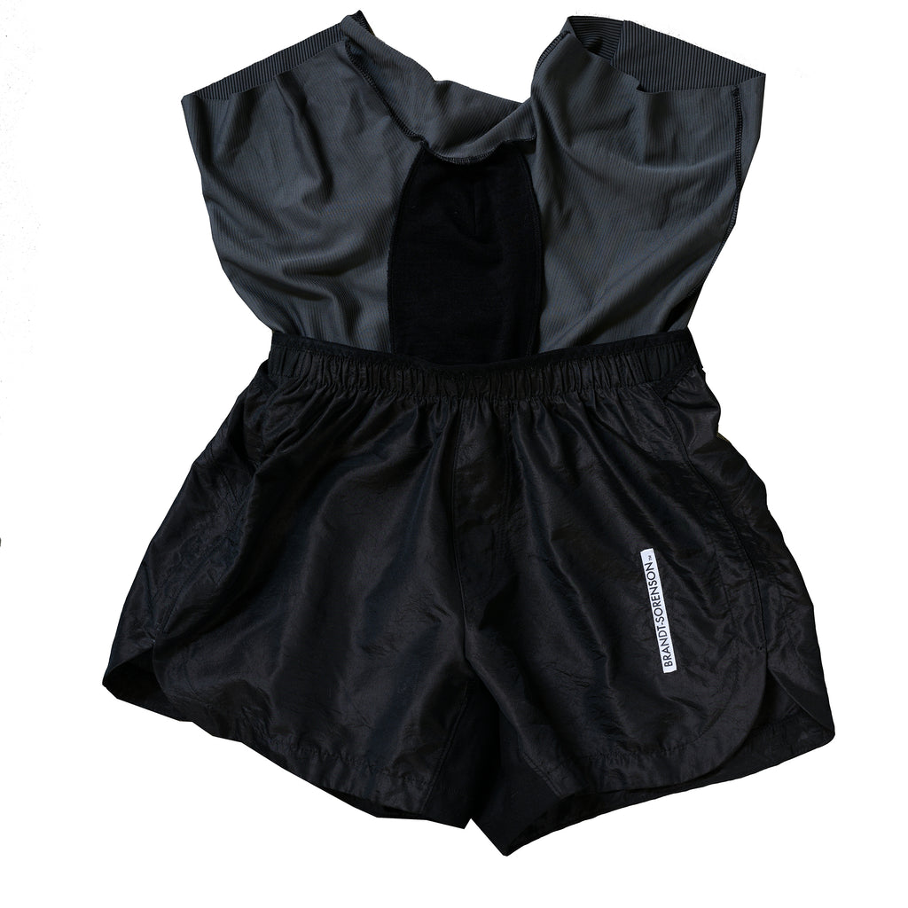 PURE SILK TAFFETA RUN SHORTS BLACK