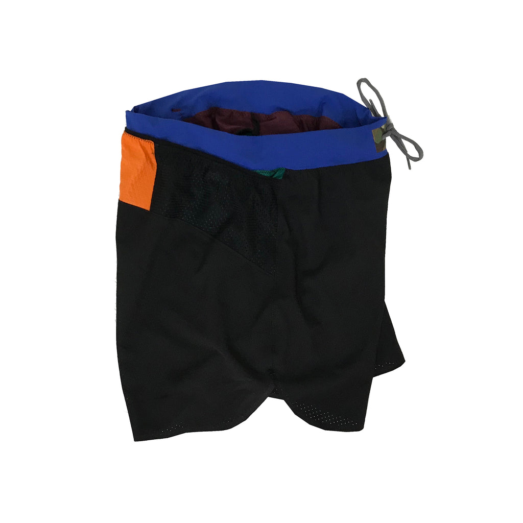 Colorblock Mesh Run Shorts: Blue/Orange/Multicam