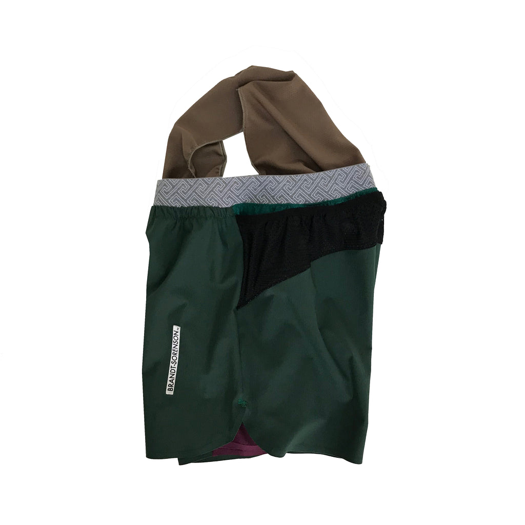 Colorblock Run Shorts: Forest Green/Purple