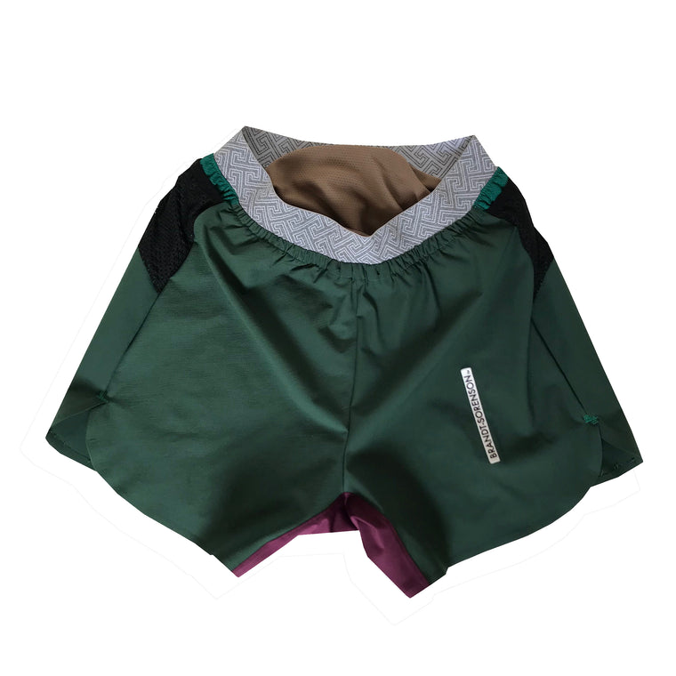 Colorblock Run Shorts: Forest Green/Purple